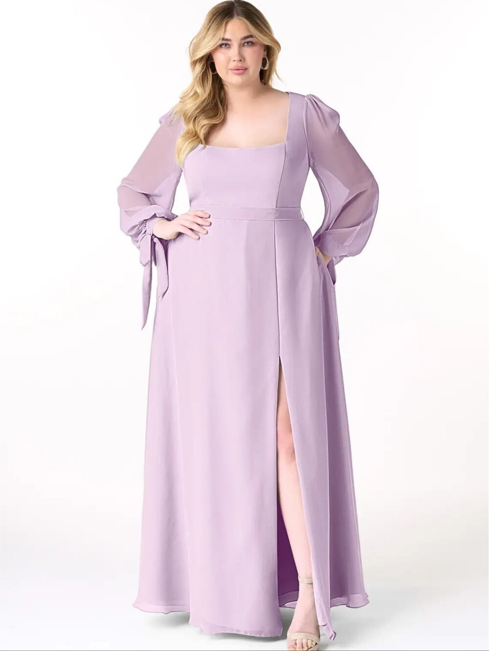 NWT Azazie Leonia Frosted Lilac A-Line Long Sleeve Chiffon Bridesmaid Dress A18
